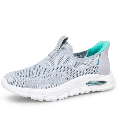 Women's grey flyknit stripe texture slip on shoe sneaker 01